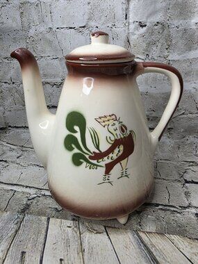 Vtg Brock of California Footed Chanticleer Rooster Ceramic Coffee Pot Appx 10"